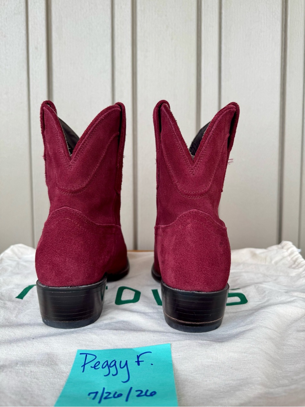 Tecovas Wine Suede Ankle Heeled Boots